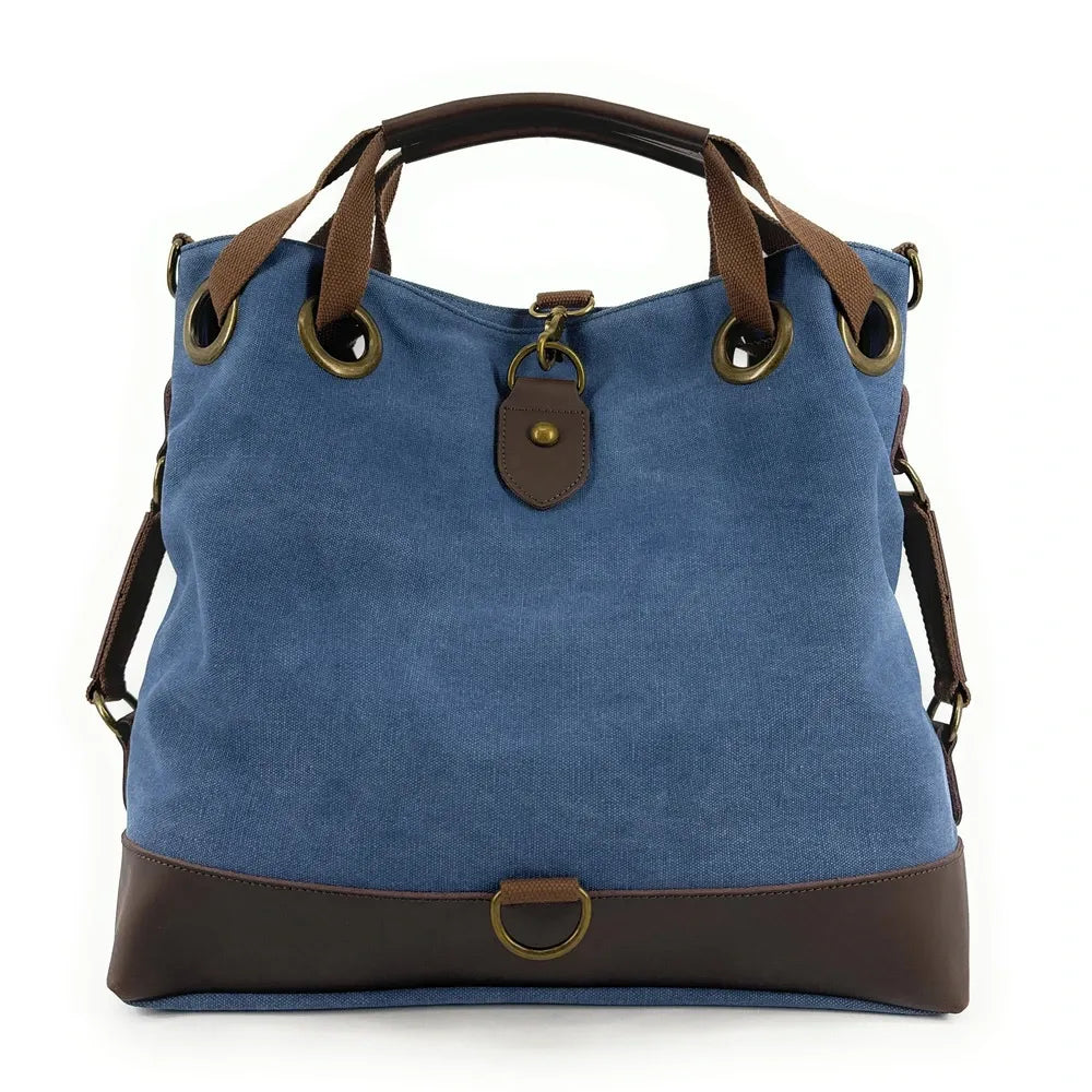 Sac week-end multipositions en toile et cuir PINIPEL Bleu denim