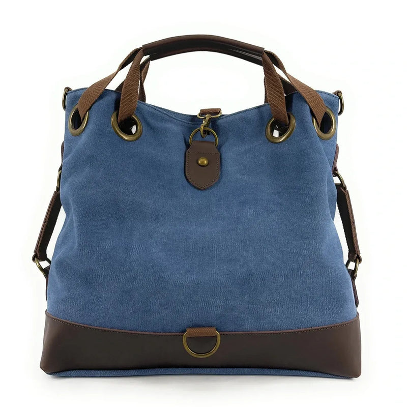 Sac week-end multipositions en toile et cuir PINIPEL Bleu denim