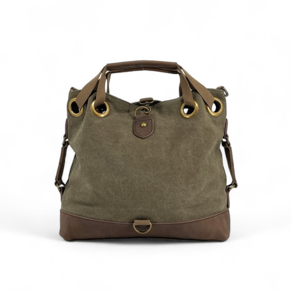 Sac week-end multipositions en toile et cuir PINIPEL Kaki