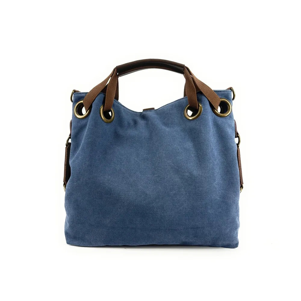 Sac week-end multipositions en toile et cuir PINIPEL Bleu denim