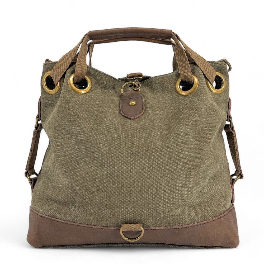 Sac week-end multipositions en toile et cuir PINIPEL Kaki