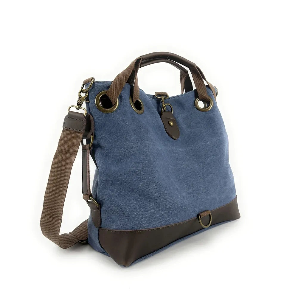 Sac week-end multipositions en toile et cuir PINIPEL Bleu denim