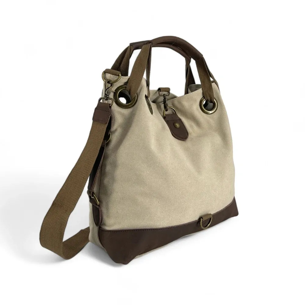 Sac week-end multipositions en toile et cuir PINIPEL Taupe clair