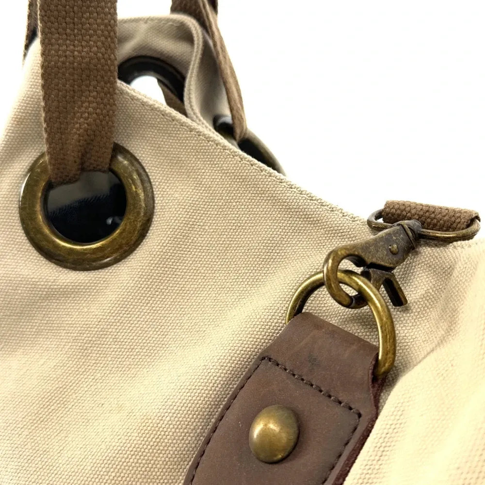 Sac week-end multipositions en toile et cuir PINIPEL Taupe clair