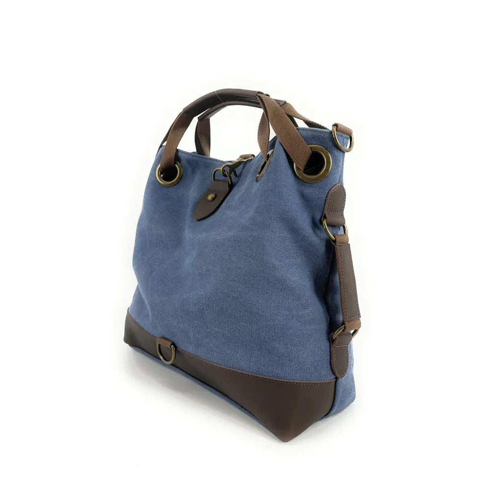 Sac week-end multipositions en toile et cuir PINIPEL Bleu denim