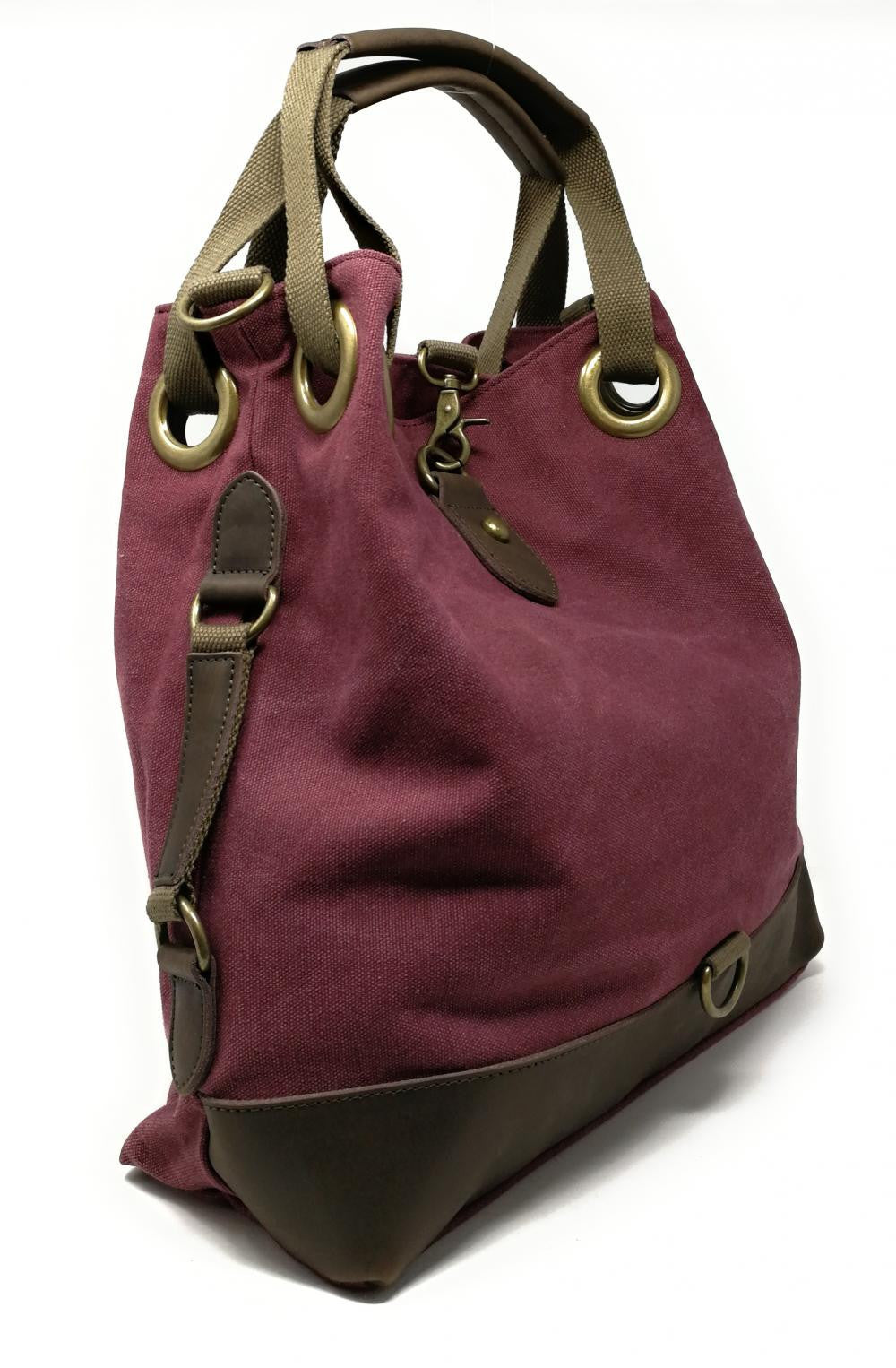 Sac week-end multipositions en toile et cuir PINIPEL Rouge bordeaux