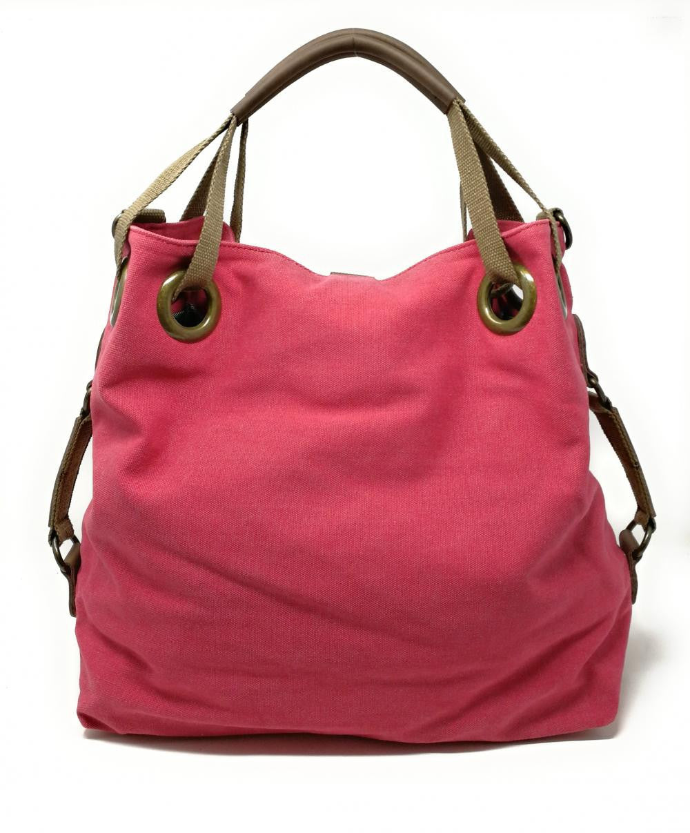 Sac week-end multipositions en toile et cuir PINIPEL Rose fuchsia