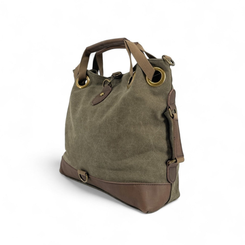 Sac week-end multipositions en toile et cuir PINIPEL Kaki