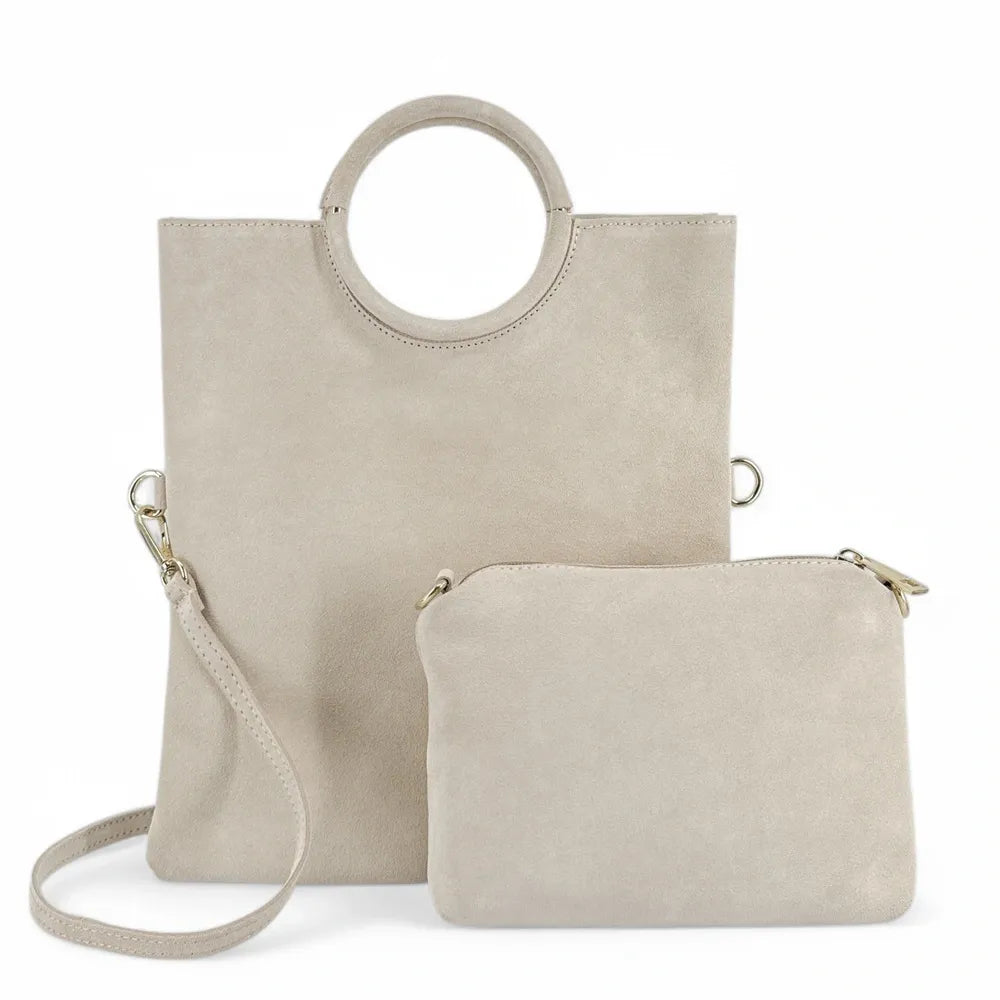 Sac à main en croûte de cuir CHARLOTTE Beige crème