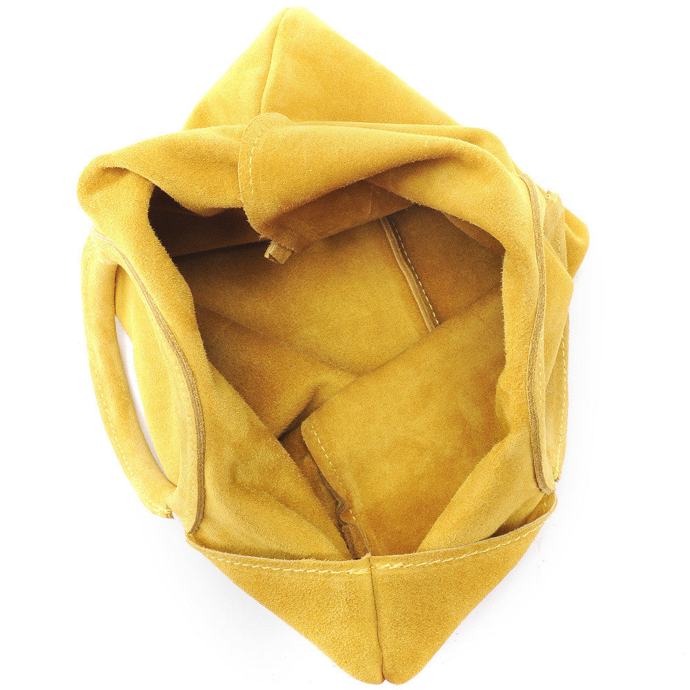 Sac à main en croûte de cuir CHARLOTTE Jaune Moutarde