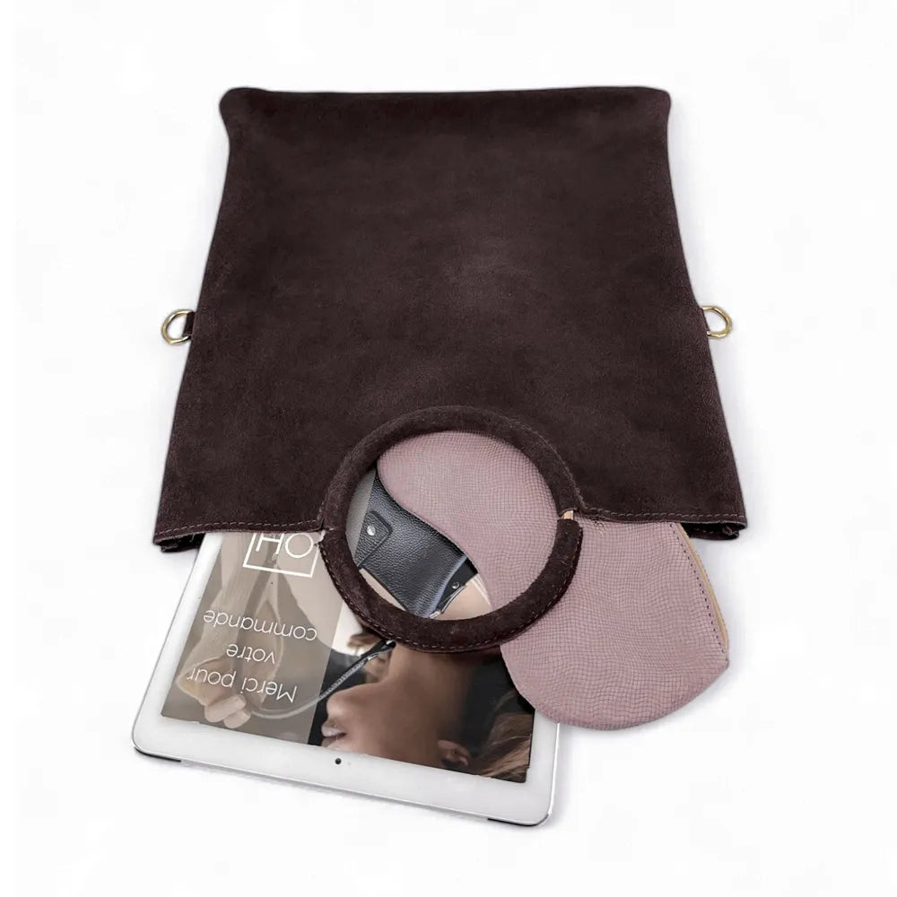 Sac à main en croûte de cuir CHARLOTTE Chocolat