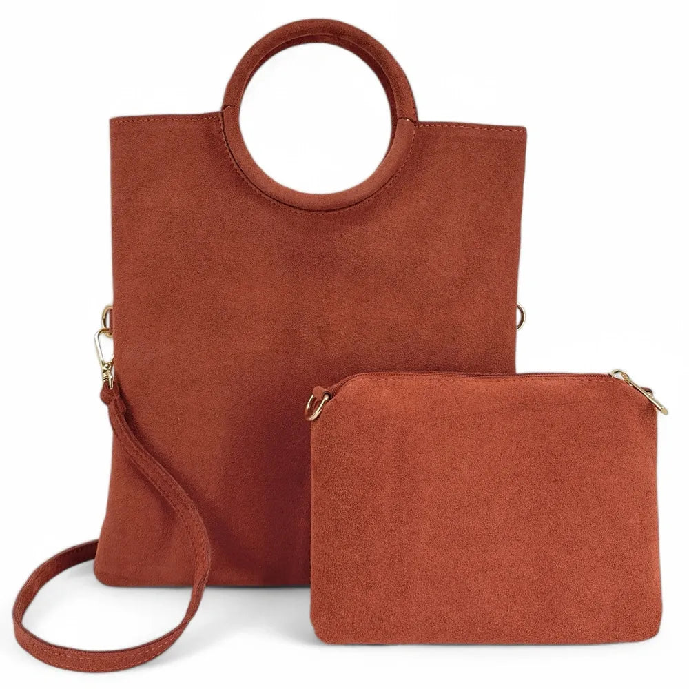 Sac à main en croûte de cuir CHARLOTTE Rouge brique