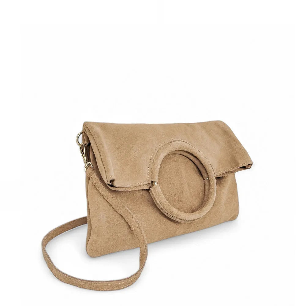 Sac à main en croûte de cuir CHARLOTTE Taupe clair