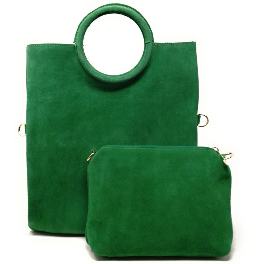 Sac à main en croûte de cuir CHARLOTTE Vert anglais