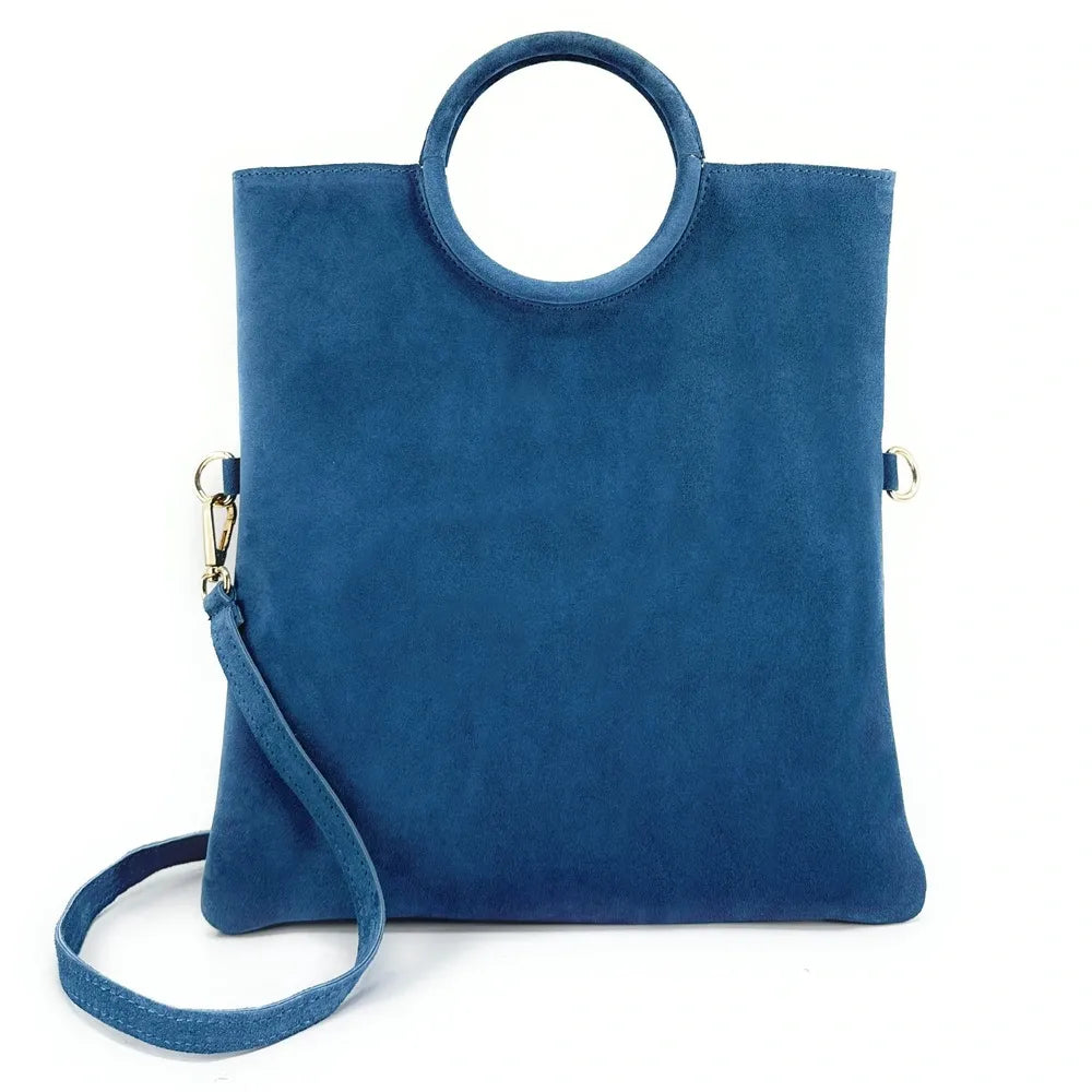 Sac à main en croûte de cuir CHARLOTTE Bleu denim
