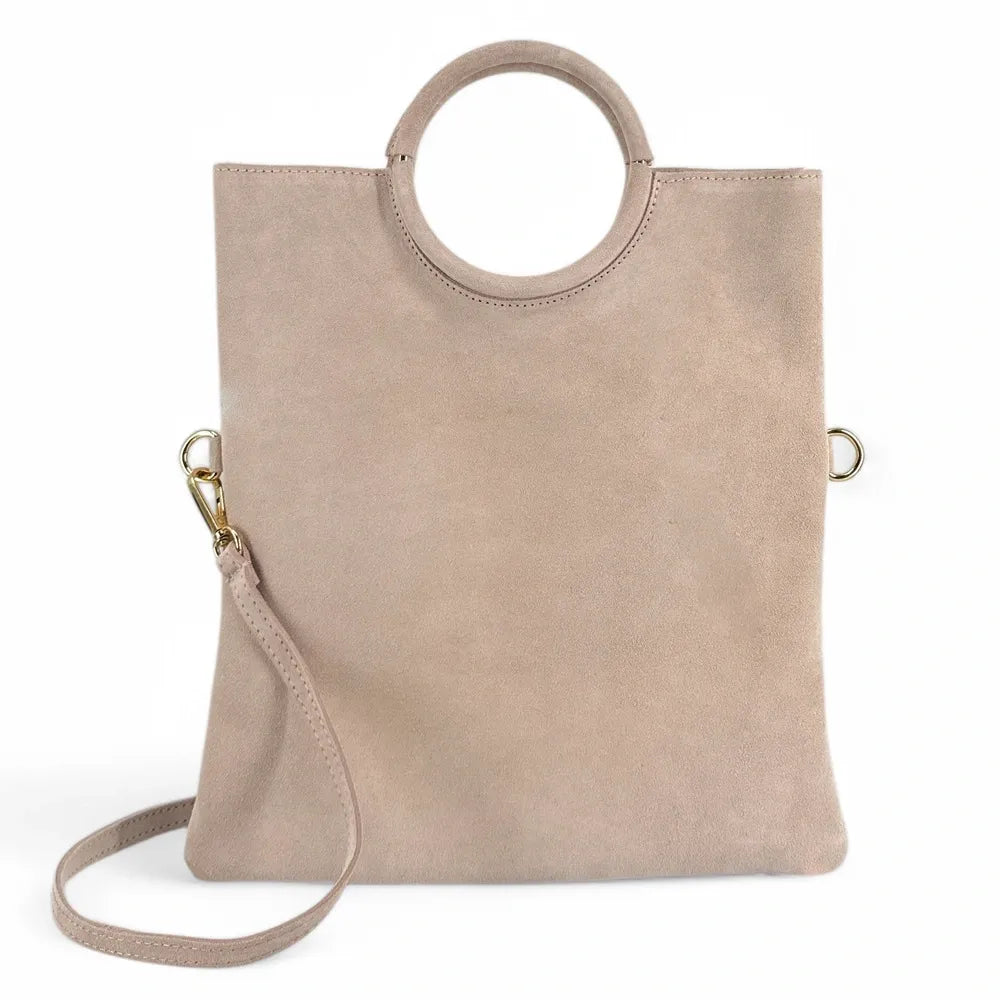 Sac à main en croûte de cuir CHARLOTTE Rose nude