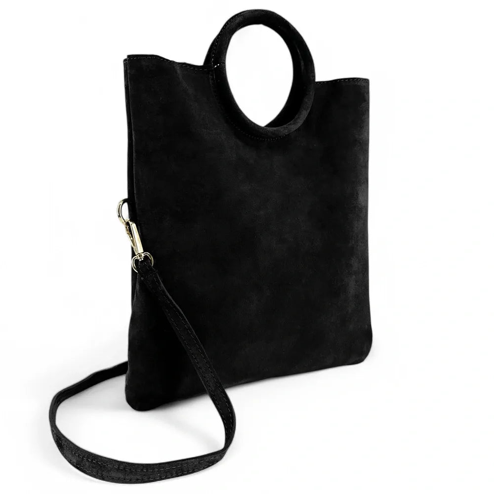 Sac à main en croûte de cuir CHARLOTTE Noir