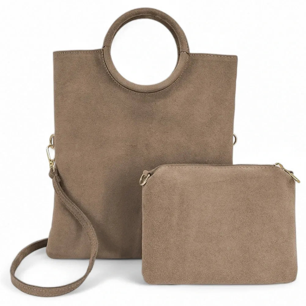 Sac à main en croûte de cuir CHARLOTTE Taupe foncé