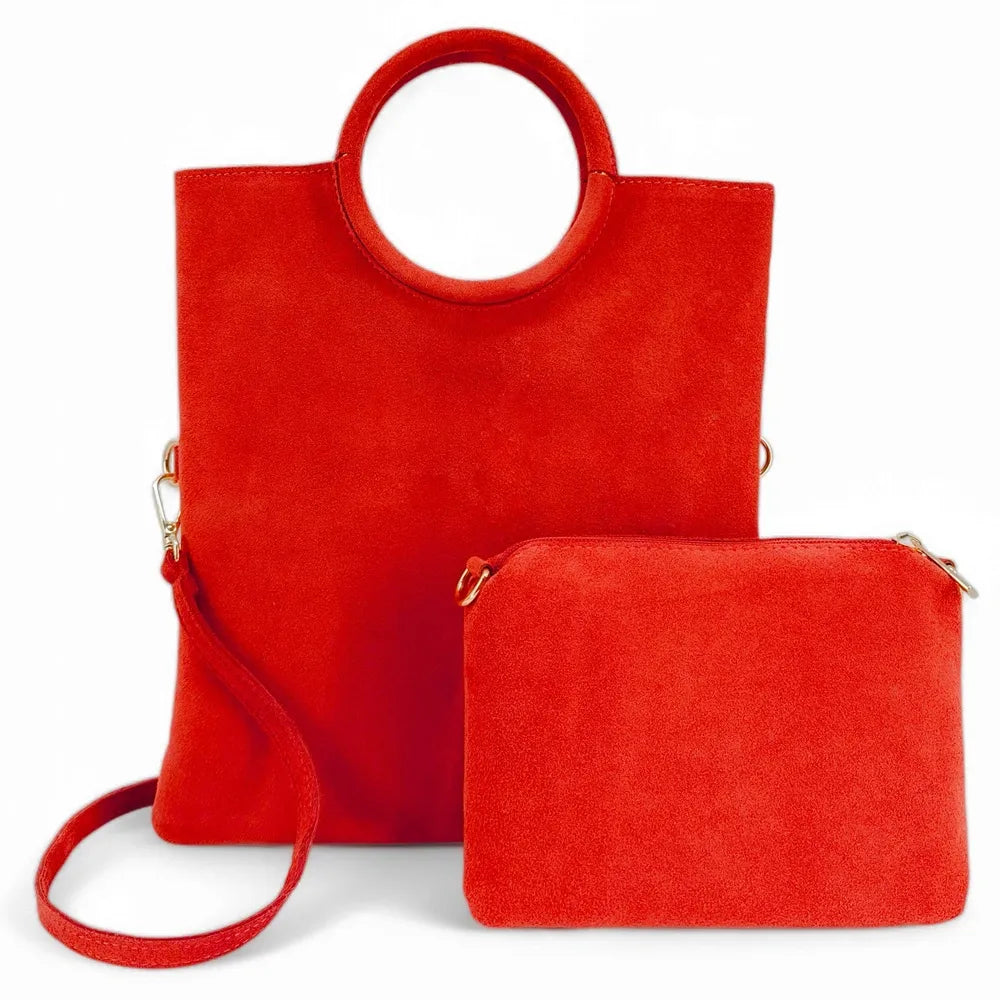 Sac à main en croûte de cuir CHARLOTTE Rouge coquelicot