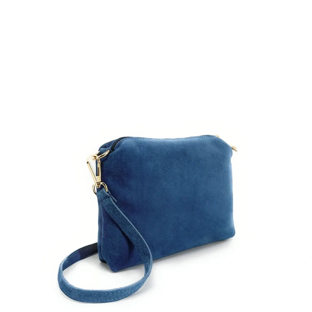 Sac à main en croûte de cuir CHARLOTTE Bleu denim