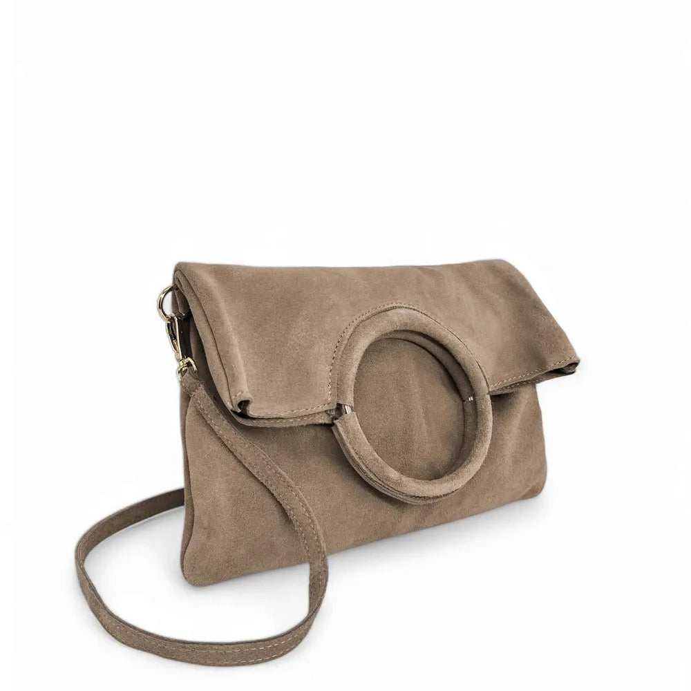 Sac à main en croûte de cuir CHARLOTTE Taupe foncé