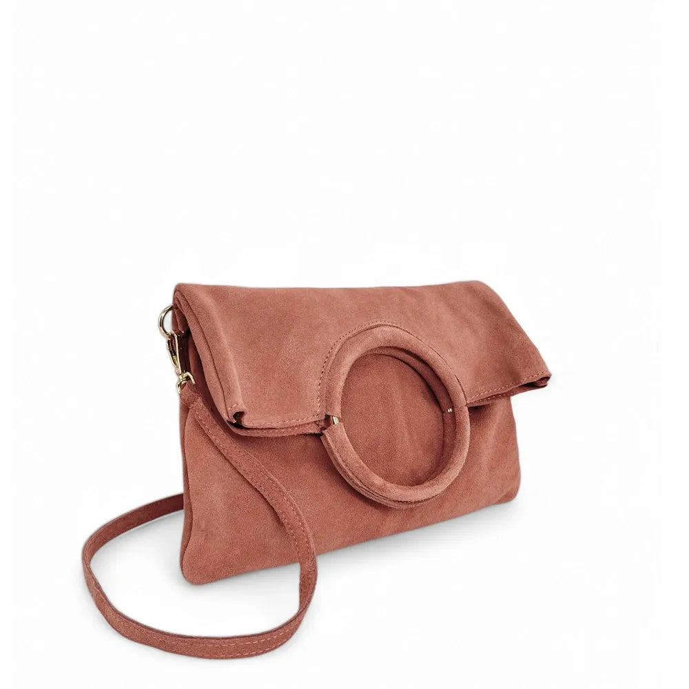 Sac à main en croûte de cuir CHARLOTTE Mocha mousse