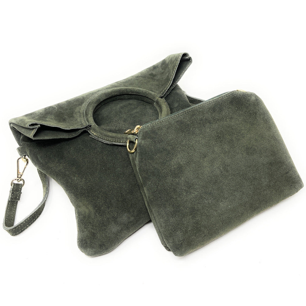 Sac à main en croûte de cuir CHARLOTTE Kaki