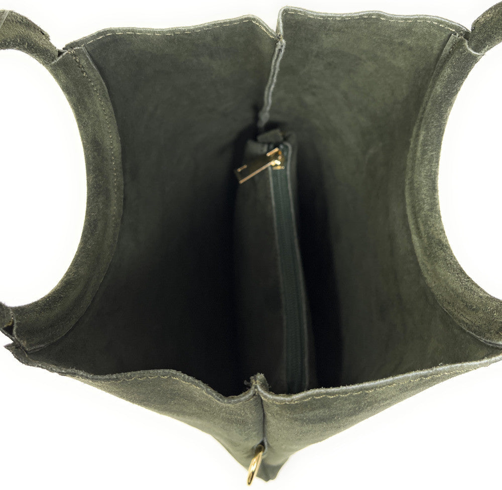 Sac à main en croûte de cuir CHARLOTTE Kaki