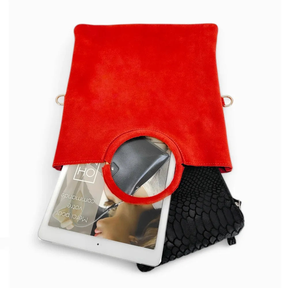 Sac à main en croûte de cuir CHARLOTTE Rouge coquelicot