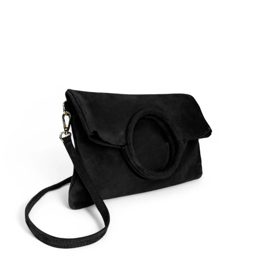 Sac à main en croûte de cuir CHARLOTTE Noir