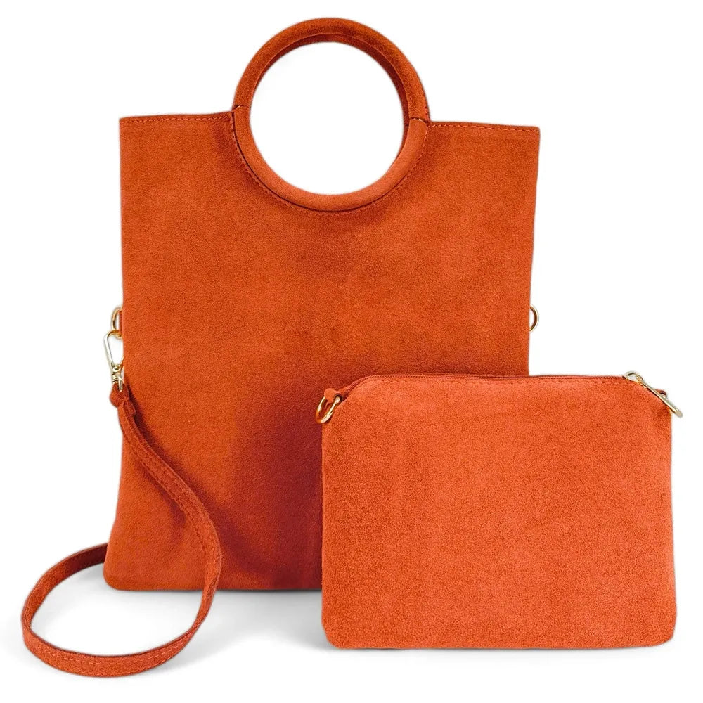 Sac à main en croûte de cuir CHARLOTTE Mandarine