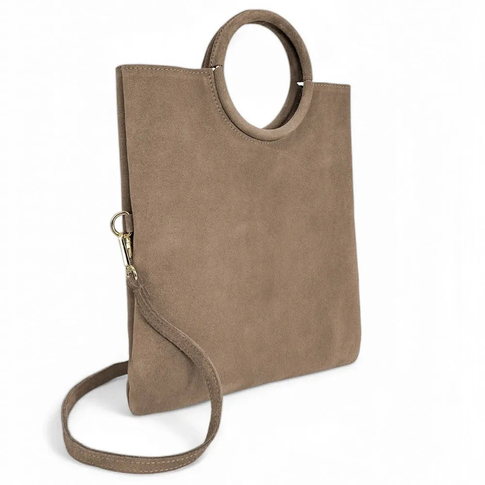 Sac à main en croûte de cuir CHARLOTTE Taupe foncé