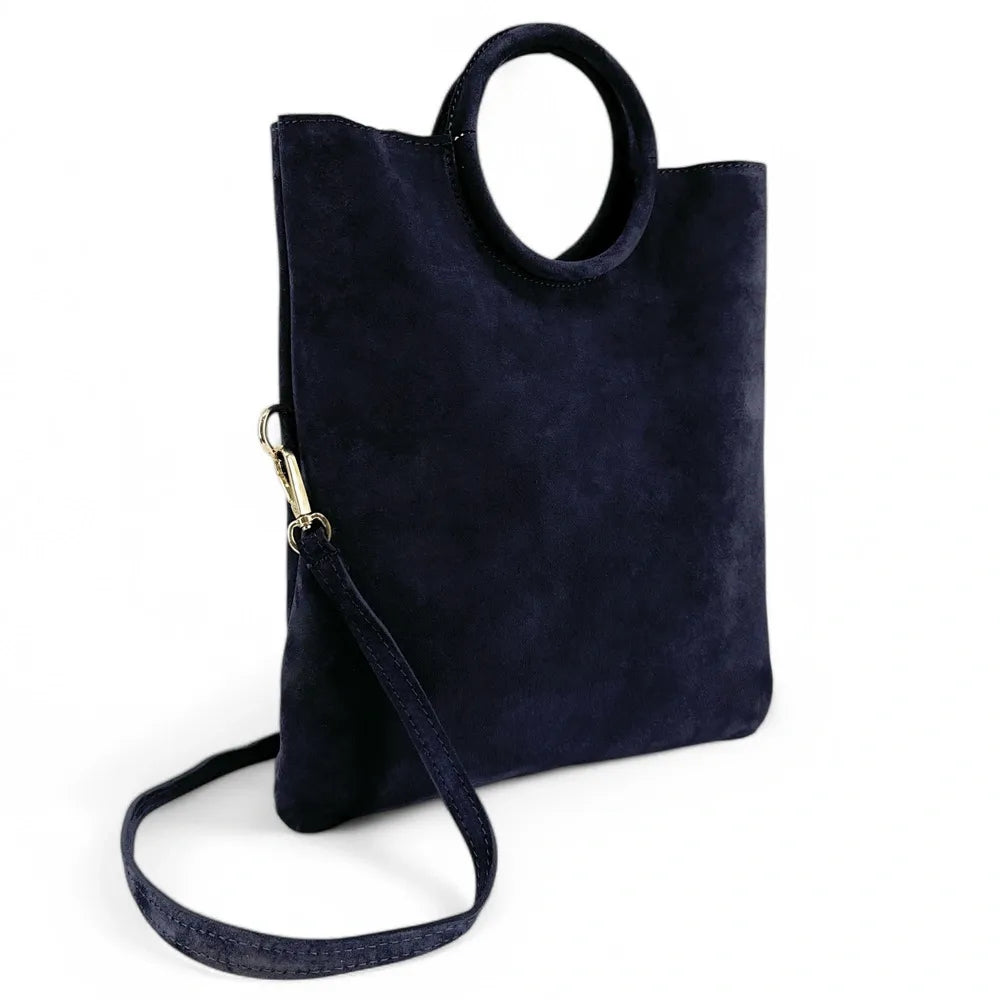 Sac à main en croûte de cuir CHARLOTTE Bleu marine