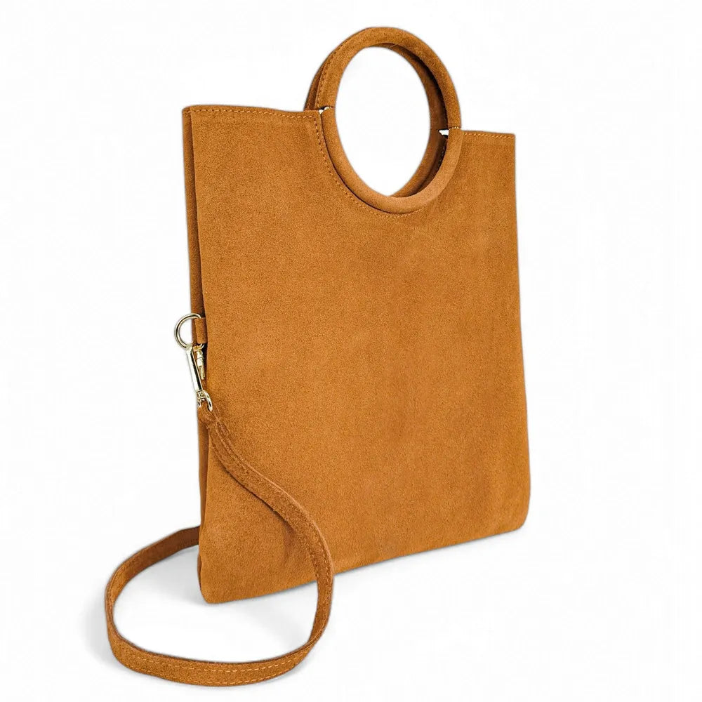 Sac à main en croûte de cuir CHARLOTTE Camel clair