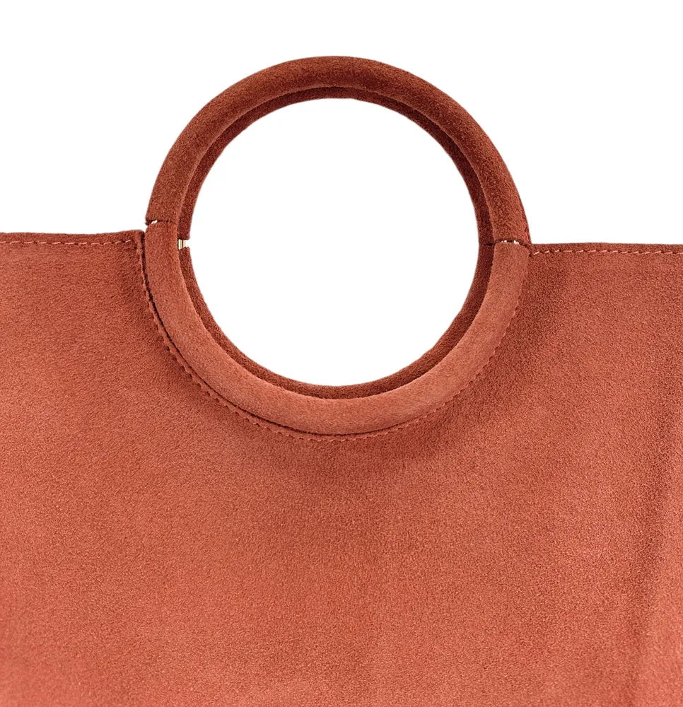 Sac à main en croûte de cuir CHARLOTTE Rouge brique