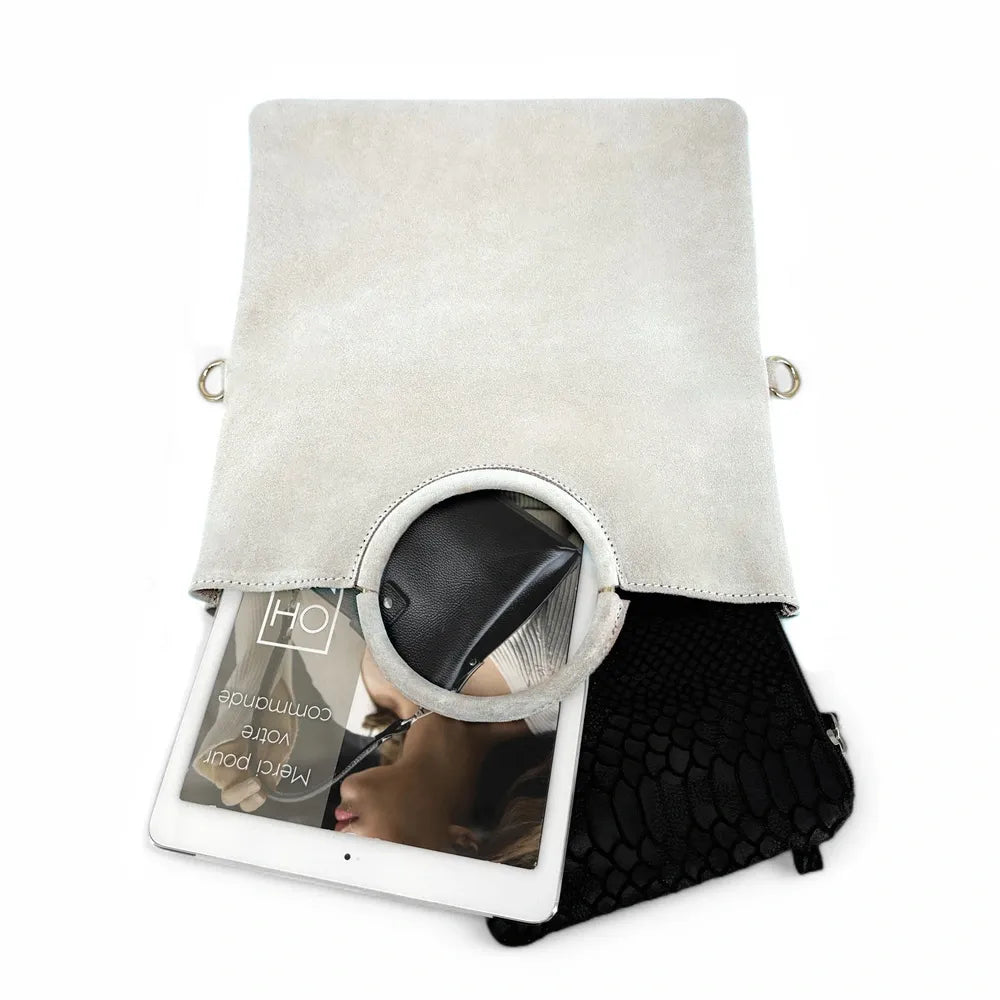 Sac à main en croûte de cuir CHARLOTTE Off-white