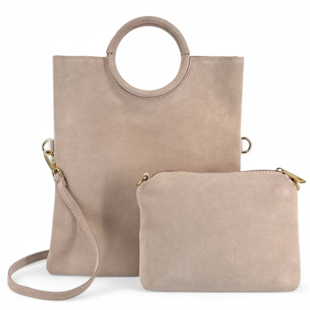 Sac à main en croûte de cuir CHARLOTTE Rose nude