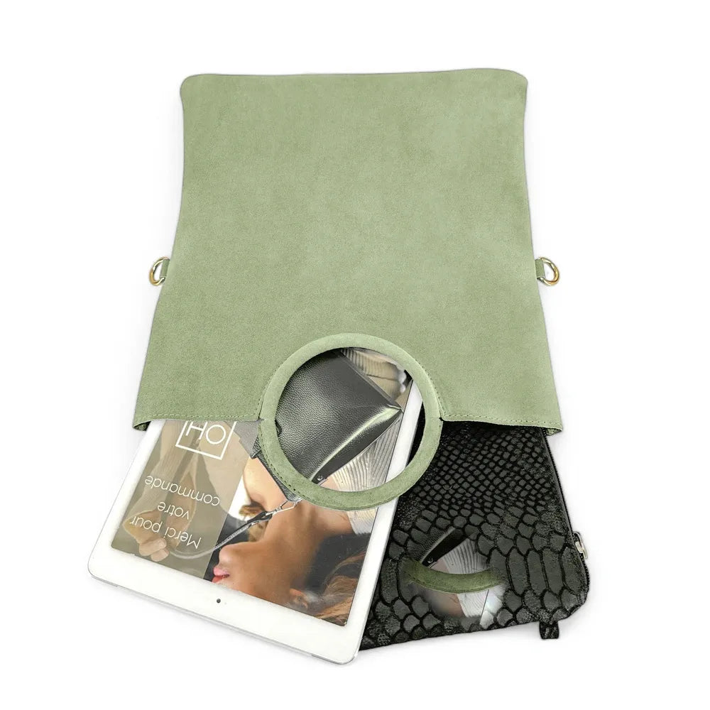 Sac à main en croûte de cuir CHARLOTTE Vert pastel