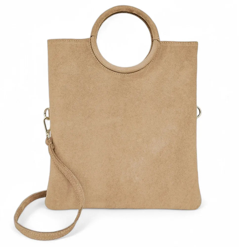 Sac à main en croûte de cuir CHARLOTTE Taupe clair