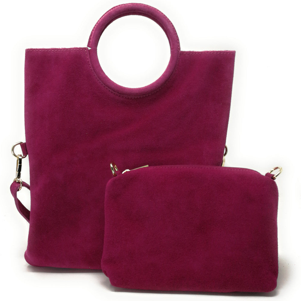 Sac à main en croûte de cuir CHARLOTTE Rose fuchsia