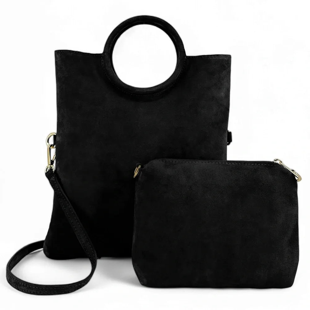 Sac à main en croûte de cuir CHARLOTTE Noir