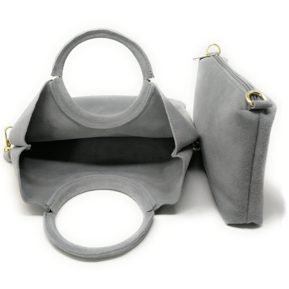 Sac à main en croûte de cuir CHARLOTTE Gris clair