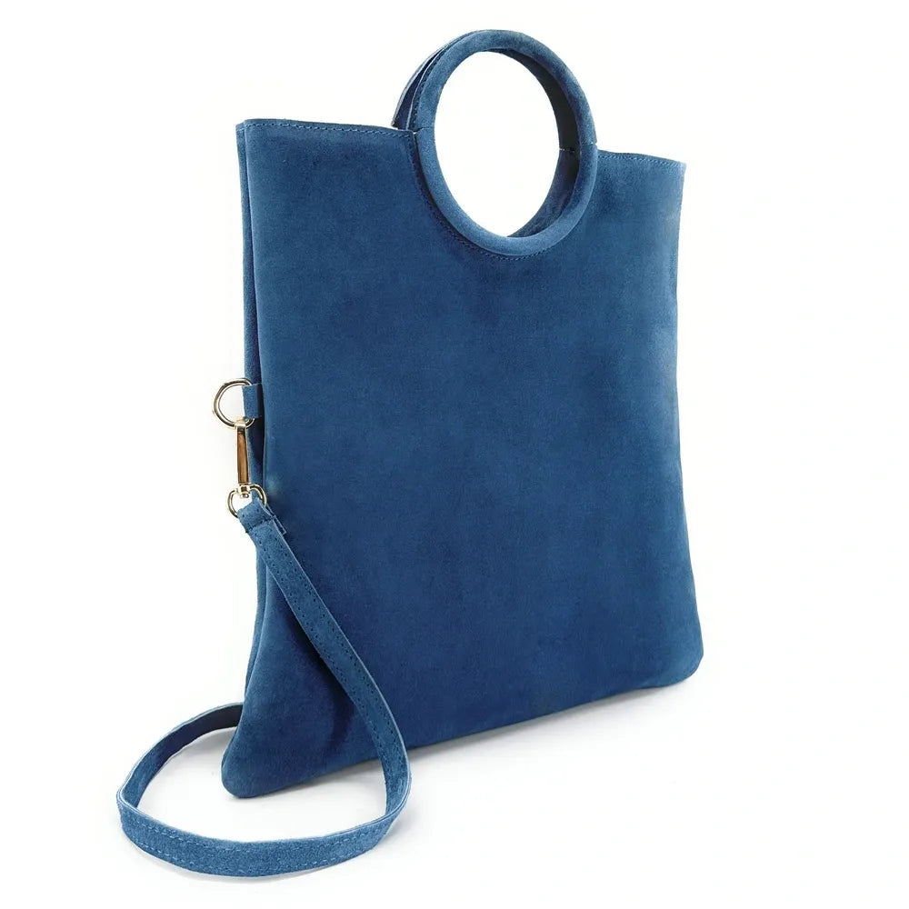 Sac à main en croûte de cuir CHARLOTTE Bleu denim