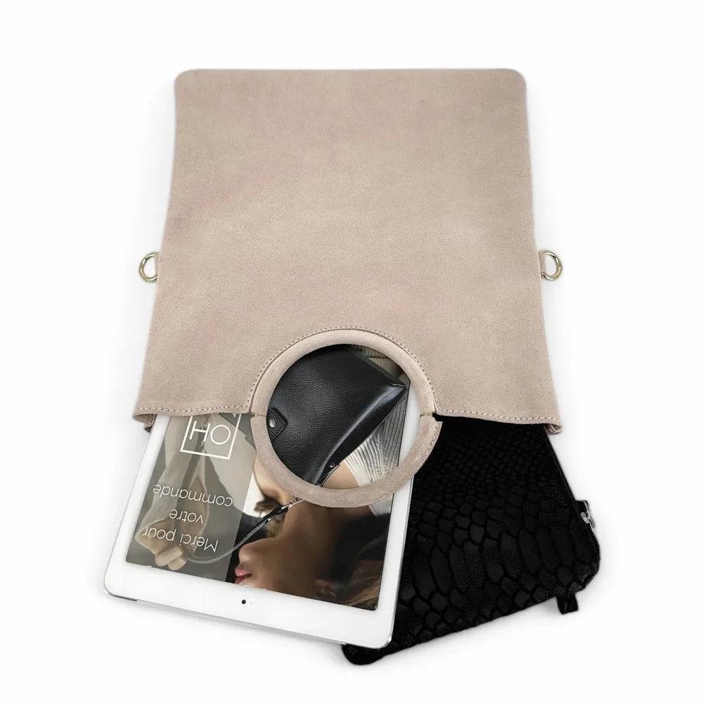 Sac à main en croûte de cuir CHARLOTTE Rose nude