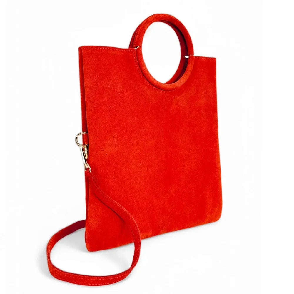 Sac à main en croûte de cuir CHARLOTTE Rouge coquelicot