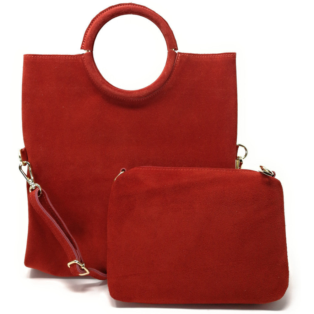 Sac à main en croûte de cuir CHARLOTTE Rouge garance