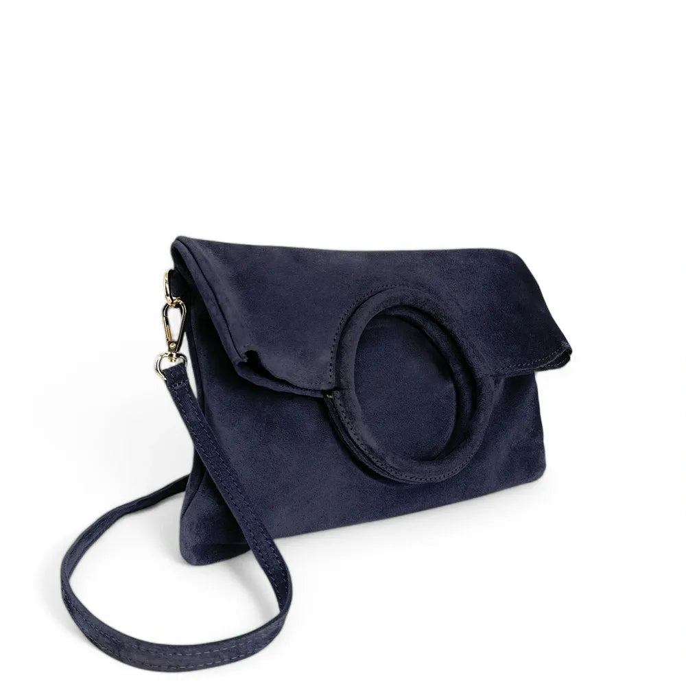 Sac à main en croûte de cuir CHARLOTTE Bleu marine