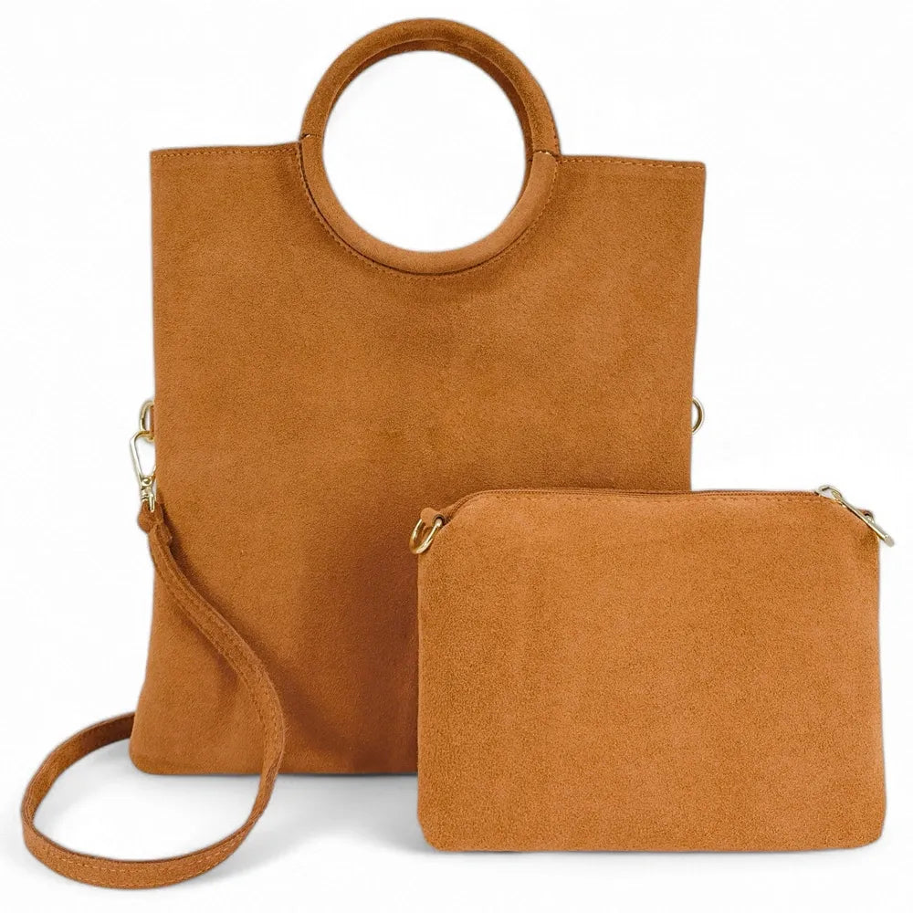 Sac à main en croûte de cuir CHARLOTTE Camel clair