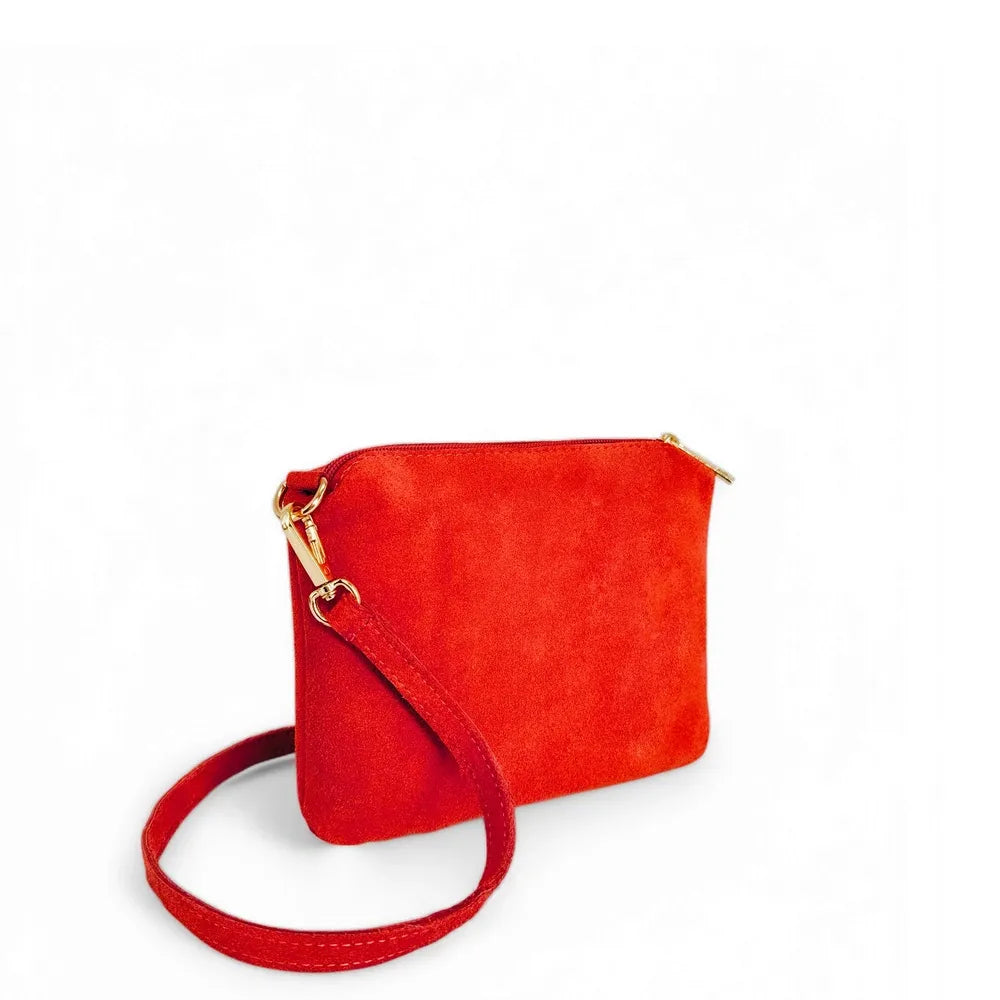 Sac à main en croûte de cuir CHARLOTTE Rouge coquelicot