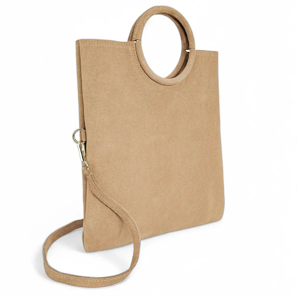 Sac à main en croûte de cuir CHARLOTTE Taupe clair